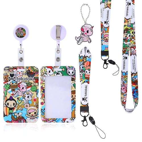 Tokidoki 5Pack Lanyard with Retractable Reel, Funny ID Badge Holder with Breakaway Lanyard,Detachable Keychain for Nurse Officer Teacher Security