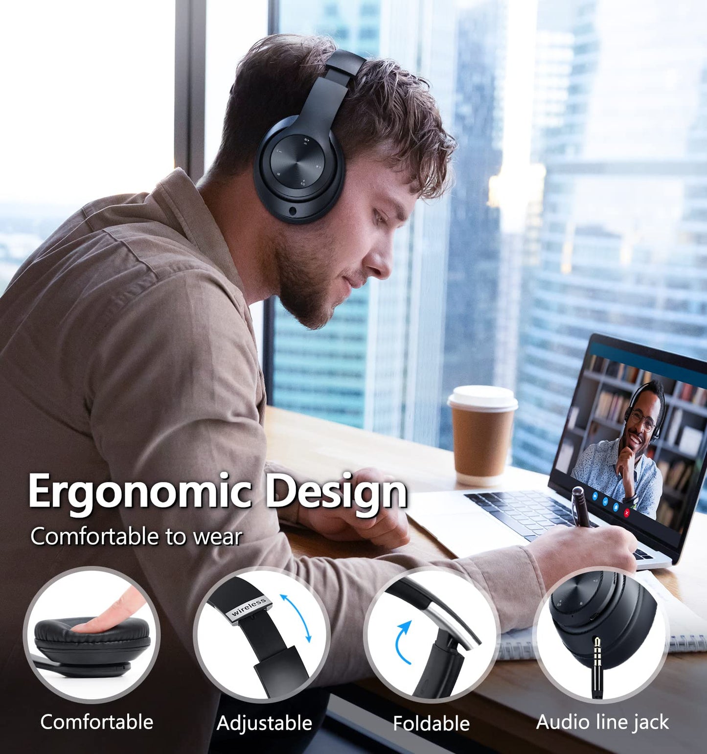 Bluetooth Headphones Over Ear, 60 Hours Playtime Foldable Headphones Wireless Bluetooth Hi-Fi Stereo Deep Bass with 6 EQ Modes, Adjustable…