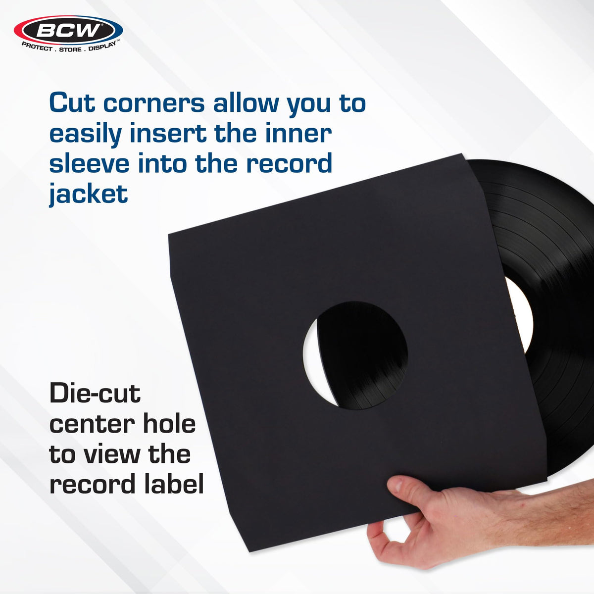 BCW 12 Inch Vinyl Record Paper Inner Sleeves - Angle Cut Corners - Black | Pack of 50 | Protective LP Album Sleeves for Vinyl Storage and Preservation