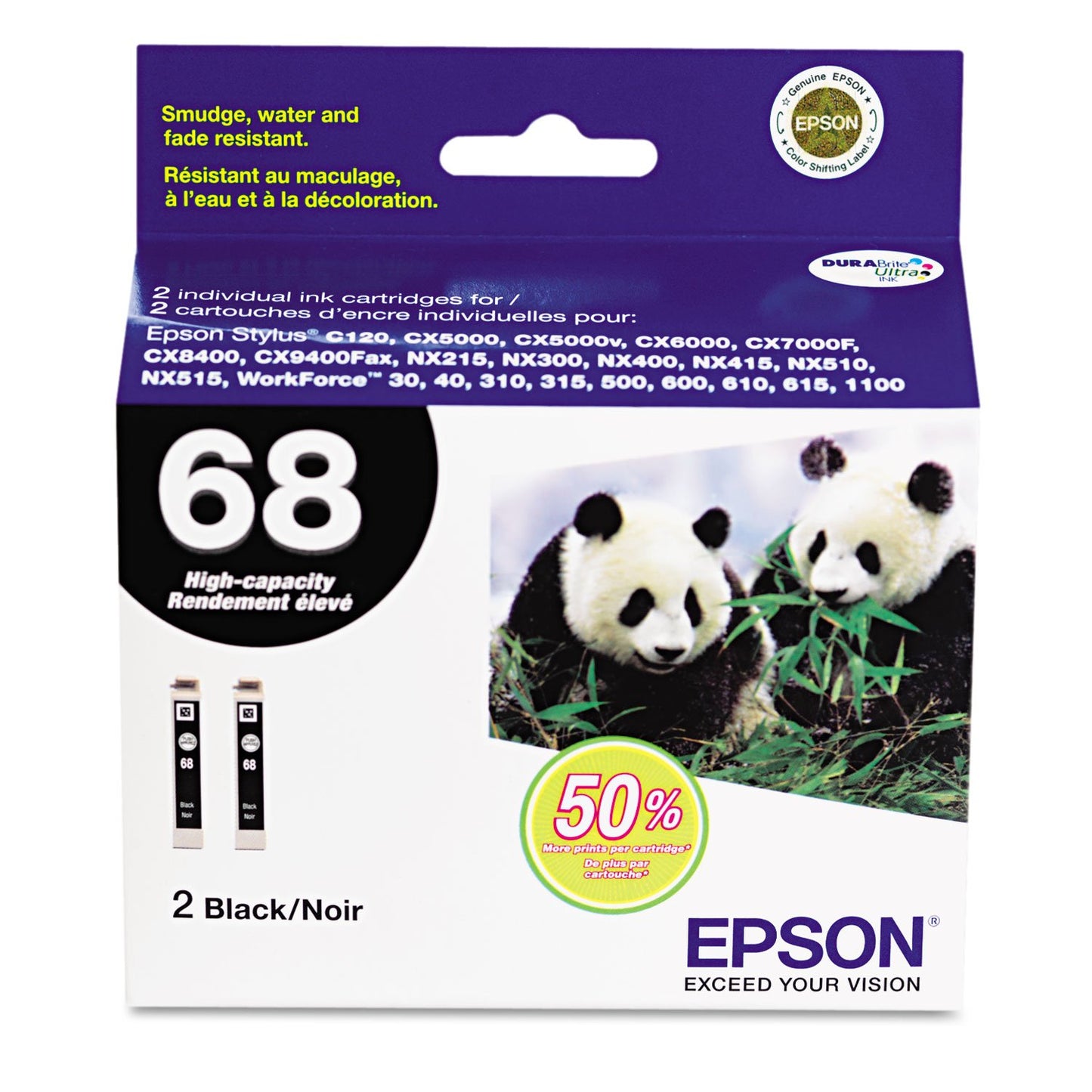 EPSON T068 DURABrite Ultra Ink Standard Capacity Black Dual Cartridge Pack (T068120-D2) for select Epson Stylus and WorkForce Printers