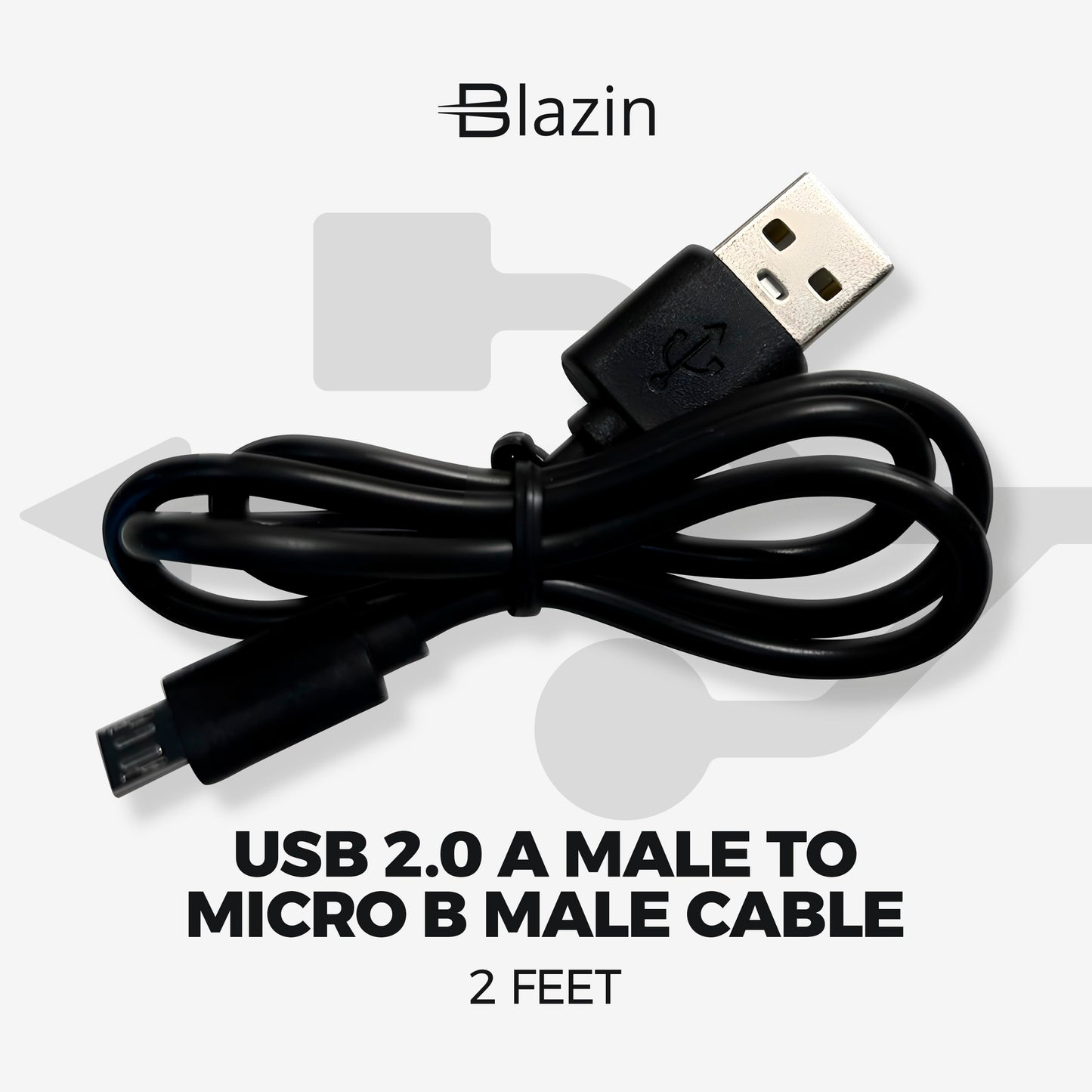 Blazin USB-A to Micro USB Charging Only Cable - USB 2.0 - Universal Compatibility - 2 Feet Long, Black