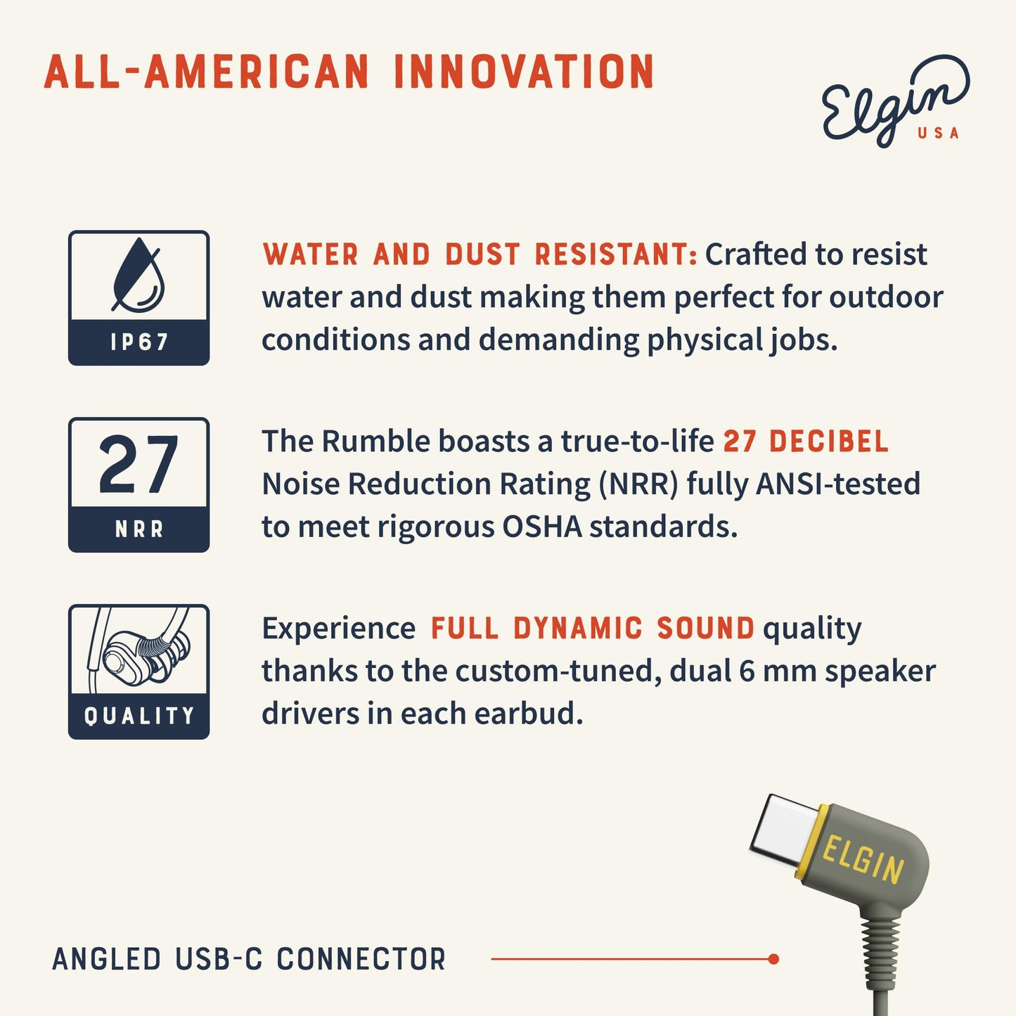 Elgin Rumble Wired Earplug Headphones, 27 dB NRR Waterproof Hearing Protection Earbuds w/Noise-Isolating Mic & in-Line Controller, OSHA Compliant…