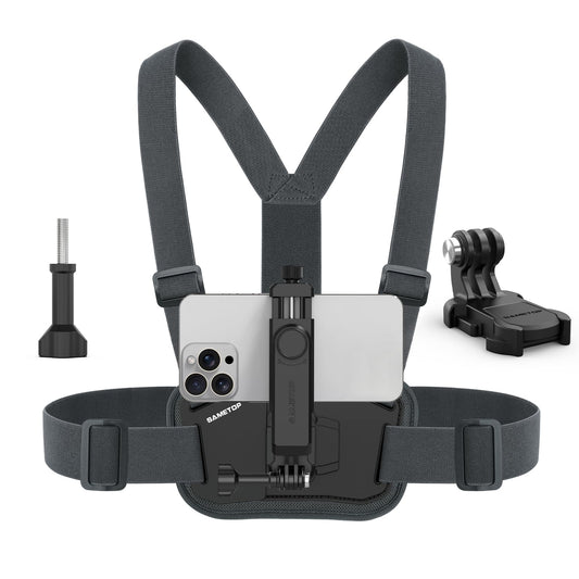 Sametop Phone Chest Mount Harness Holder Mobile Phone Strap Clip Compatible with iPhone Samsung GoPro 13/12/11/10/9/8 DJI Osmo and Most Cell Phones