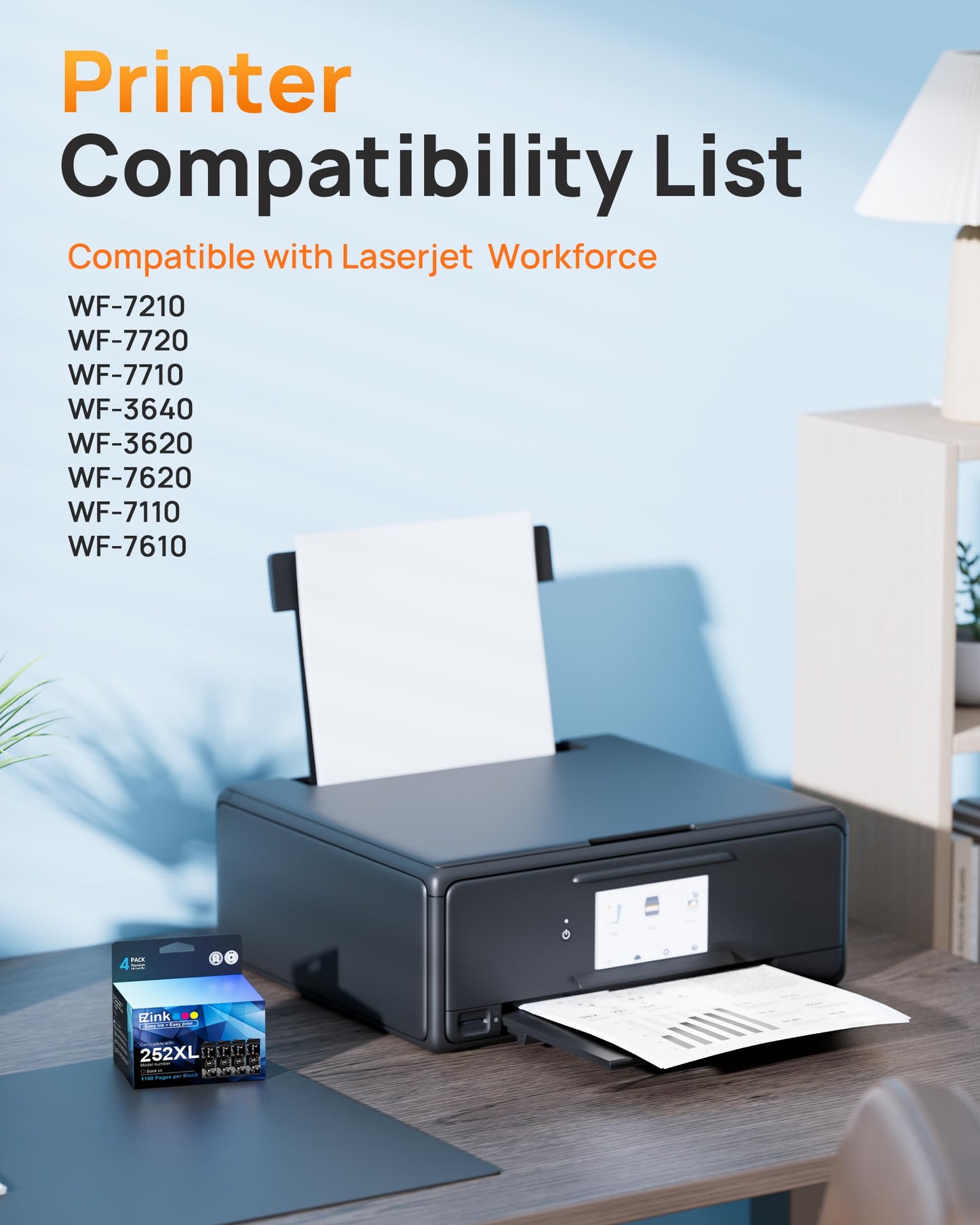 E-Z Ink Remanufactured Ink Cartridge Replacement for 252XL for Epson Printer Workforce WF-7110 WF-7710 WF-7720 WF-3640 WF-3620 Standard Capacity (4