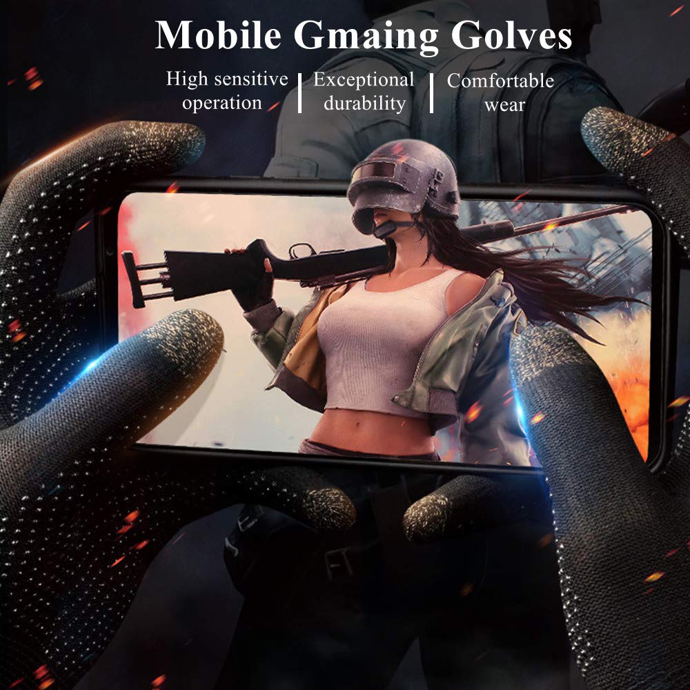 Gaming Gloves for Sweaty Hands - Rakizbe High-Sensitive Anti-Sweat Breathable Seamless Touch Screen Gloves with Thumb Finger Sleeves for iPad/Mobile