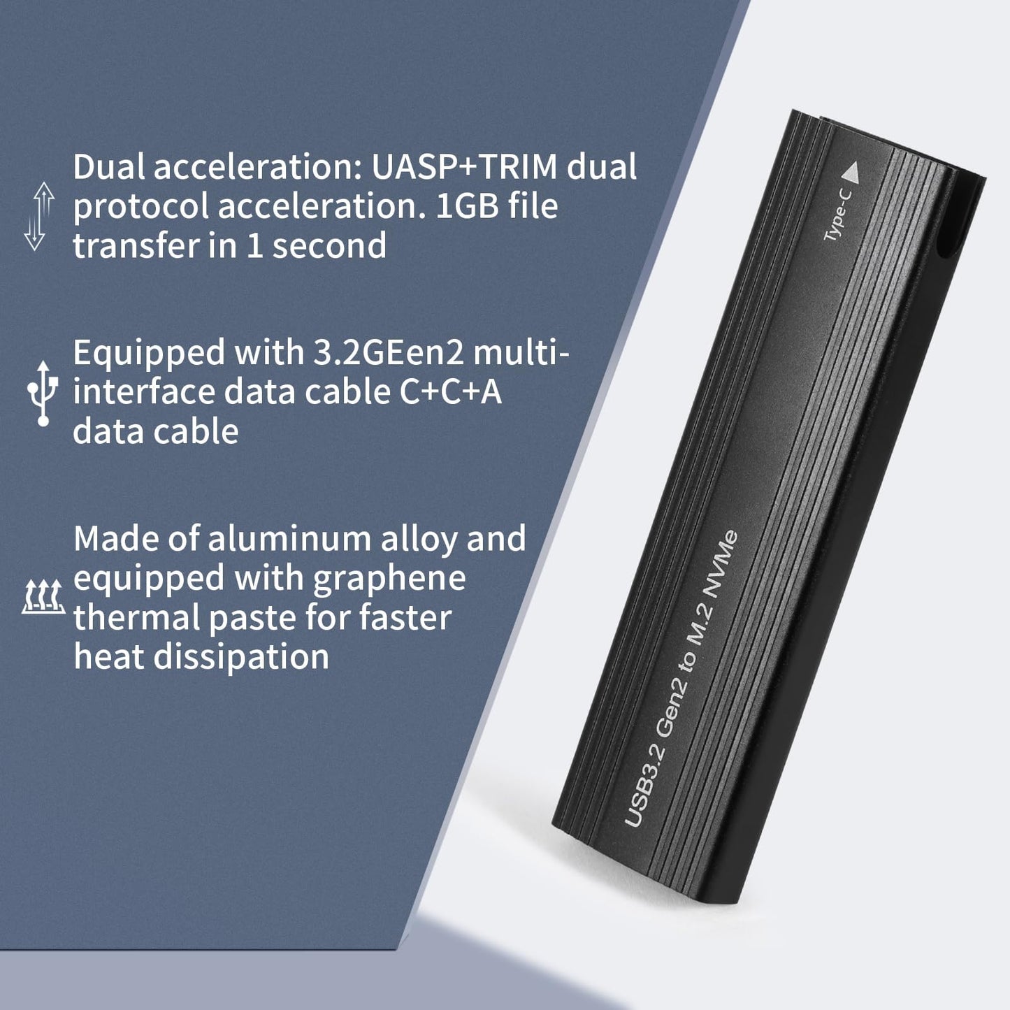 Seiyeje M2 SSD Enclosure, USB 3.2 to SATA Adapter, 10Gbps High-Speed Data Transfer, Tool-Free Installation, Compatible with 2230/2242/2260/2280 M.2