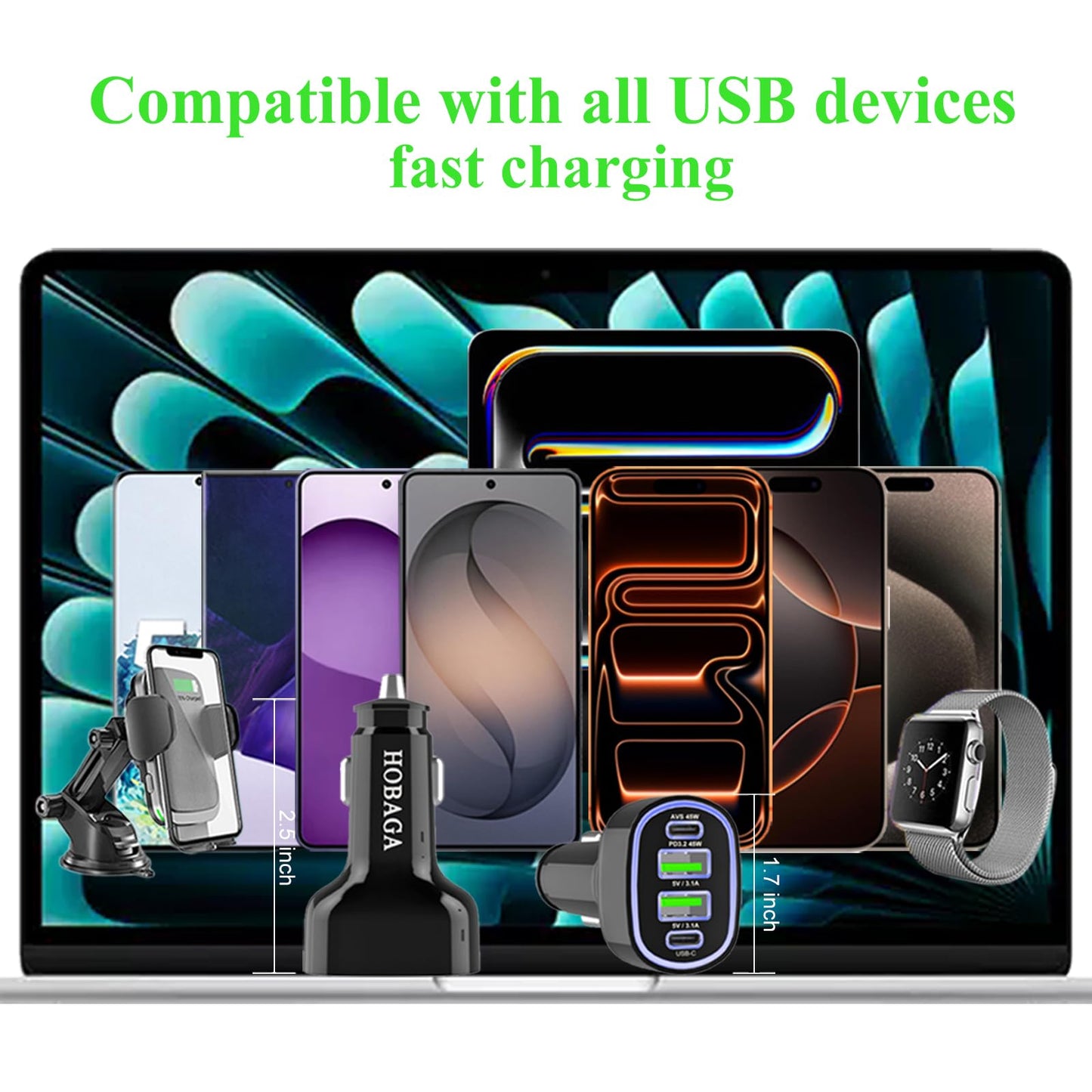 USB C Car Charger Adapter, PD 3.2 QC 5.0 Fast car Charger, 4-Port Multi Car Phone Charger Compatible with iPhone 17 16 15 1413 Pro Max, Samsung Galaxy
