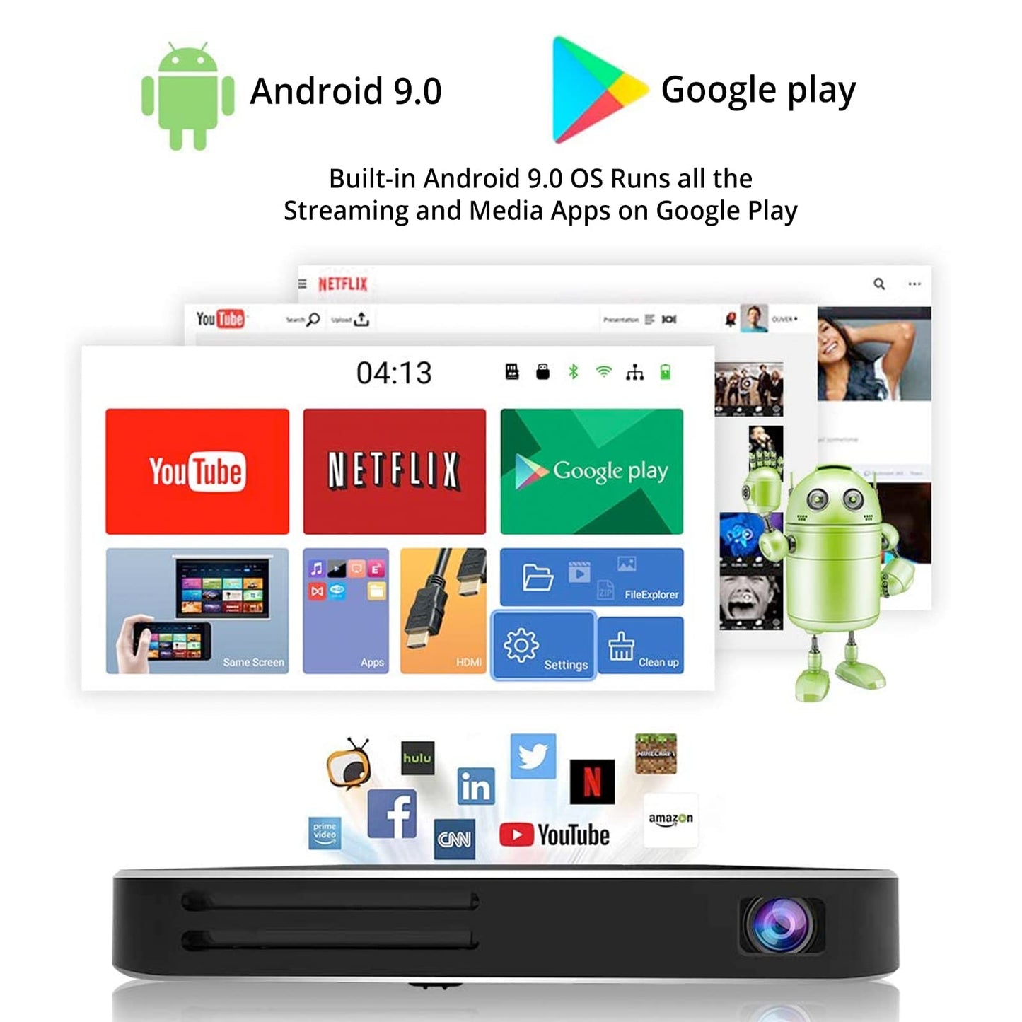 AKASO WT50 Mini Projector with WiFi and Bluetooth, 1080P DLP Portable Movie Projector Home and Outdoor, Built-in Battery & Android System, Cookie