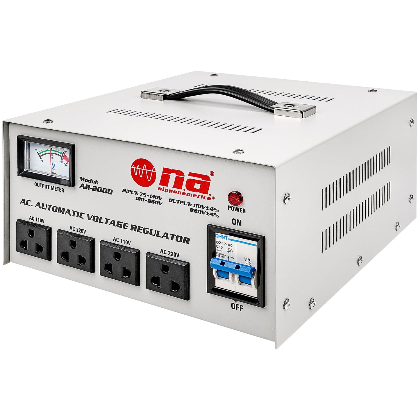 Nippon America AC Automatic Voltage Regulator (AR-2000), 2000 Watts, Delay Output Circuit, Display, AC 110V/120V, Power Switch, High-Voltage…