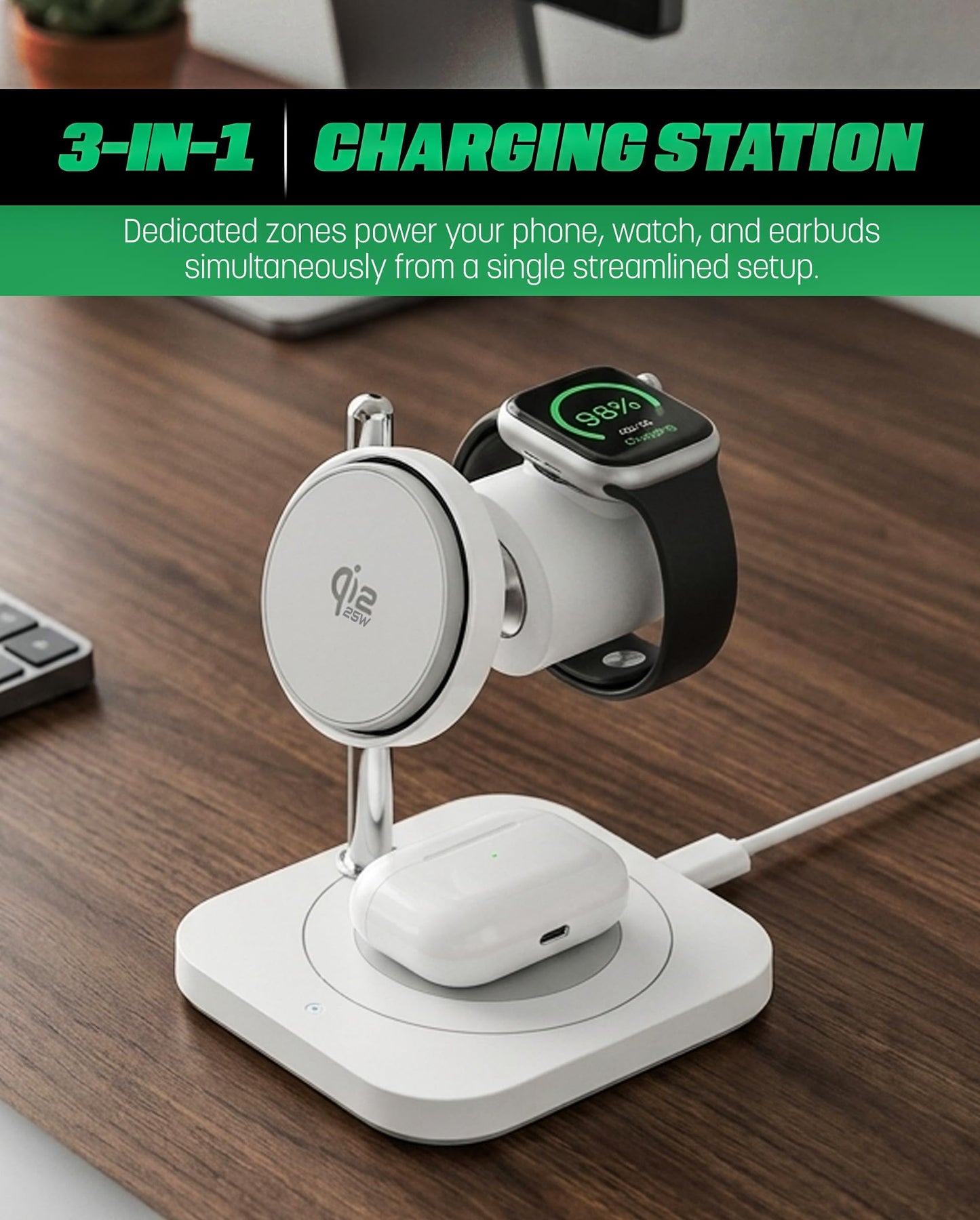 Qi2.2 Certified 3-in-1 Wireless Charger Stand for Samsung [25W Fast-Charging] Magnetic Station for Phone, Galaxy Watch and Earbuds, Compatible