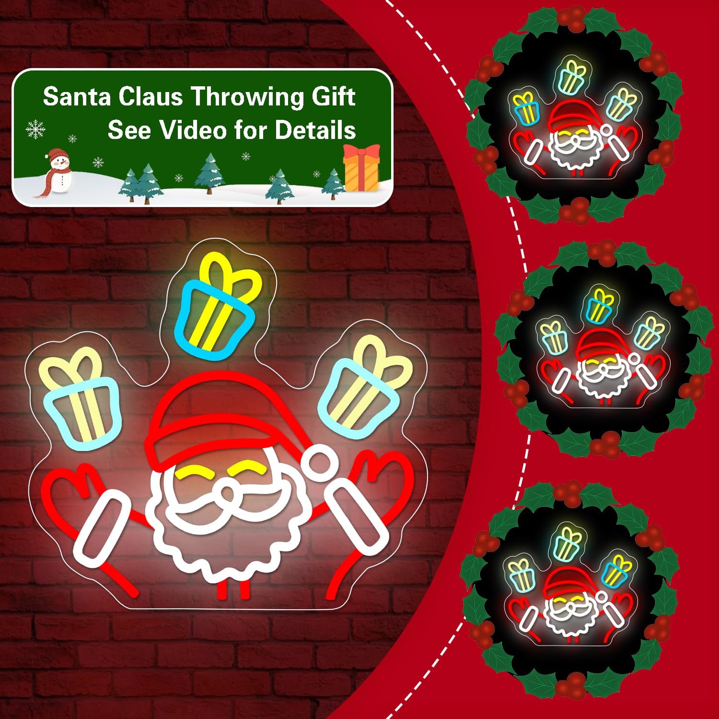 Santa Claus Neon Sign Christmas Neon Sign for Christmas Decoration Waving Santa Window Light Dimmable Neon Santa Sign for Holiday Party Home Bar