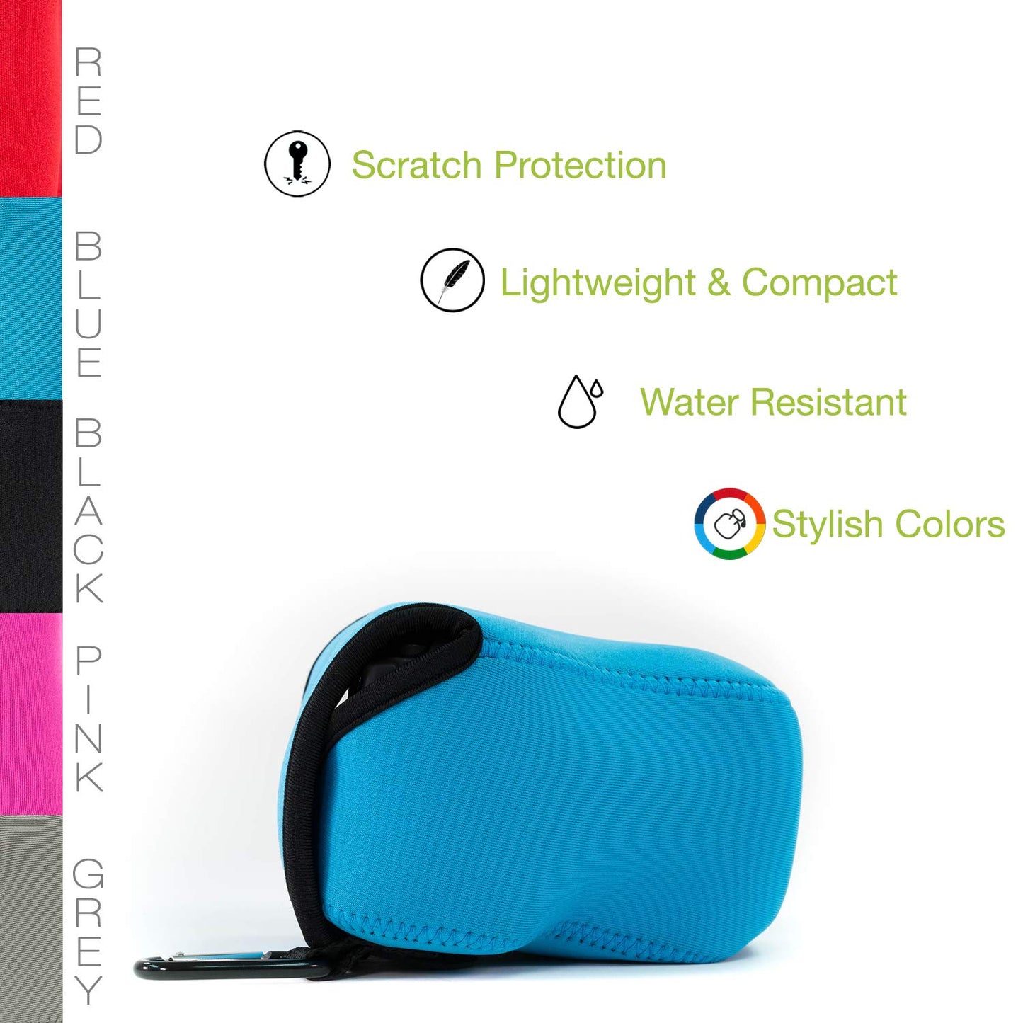 MegaGear ''Ultra Light'' Neoprene Camera Case Bag with Carabiner for Sony Cyber-shot DSC-RX10, Sony Cyber-shot DSC-RX10 II (Blue)