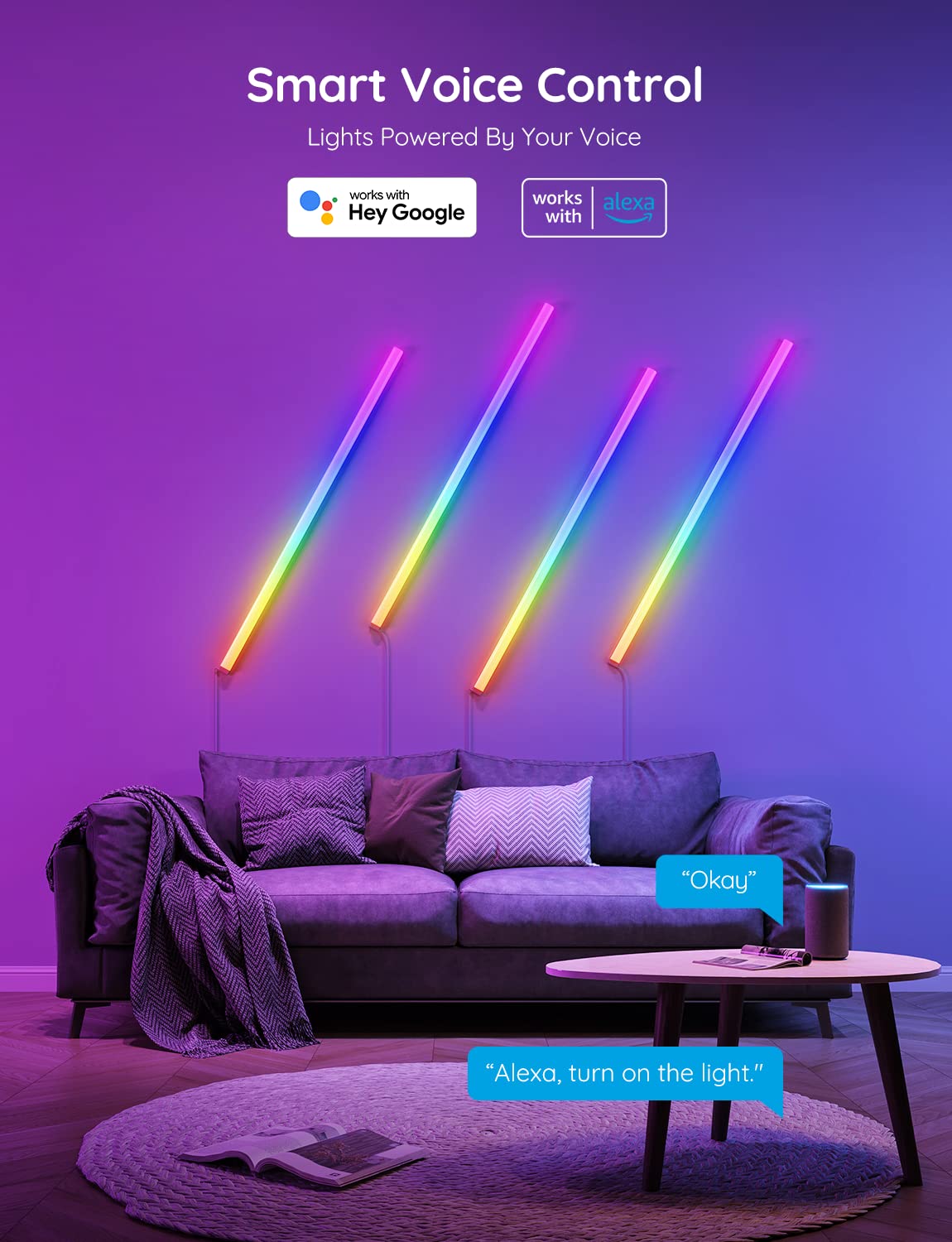 Govee Glide Wall Lights, RGBIC LED Light, Smart Gaming Light Compatible with SmartThings, RGB Lights Bar, LED Wall Lights for Bedroom, 2 Panels Set (3