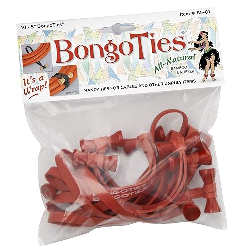 BongoTies ALL RED Bongo Ties A5-01-R - 10 Pack ~ Professional cable ties made of natural rubber and bamboo ~ HANDY TIES FOR CABLES AND OTHER UNRULY