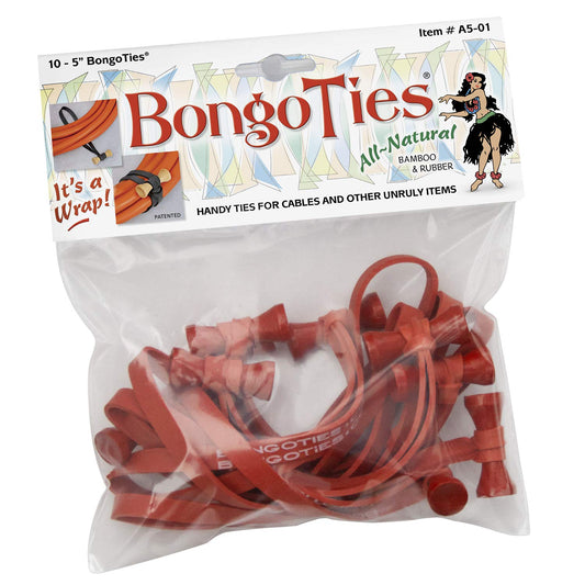 BongoTies ALL RED Bongo Ties A5-01-R - 10 Pack ~ Professional cable ties made of natural rubber and bamboo ~ HANDY TIES FOR CABLES AND OTHER UNRULY