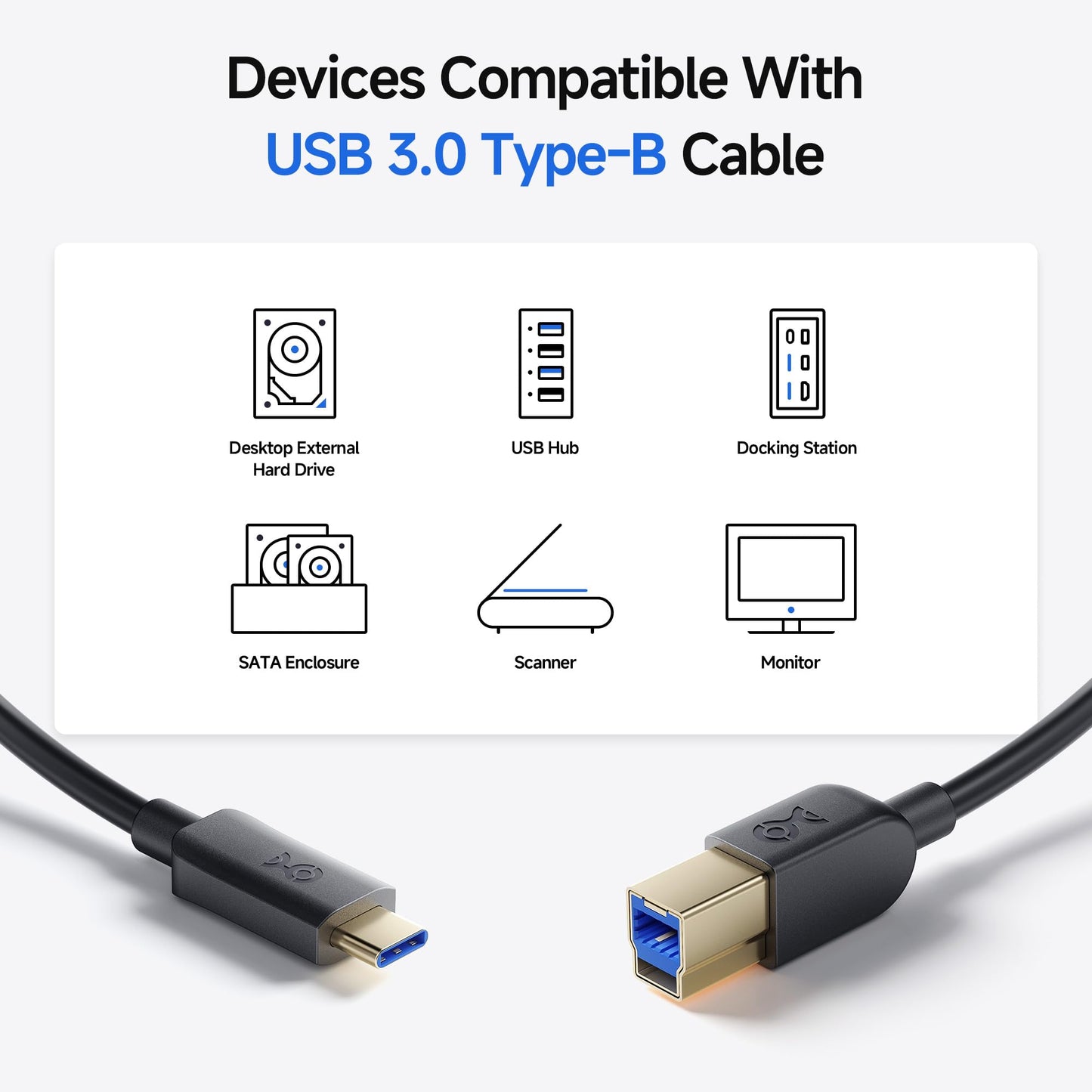 Cable Matters USB C to USB B 3.0 Cable - 3.3ft, USBB to USBC Cable with Type-B 3.0 Connector, Black
