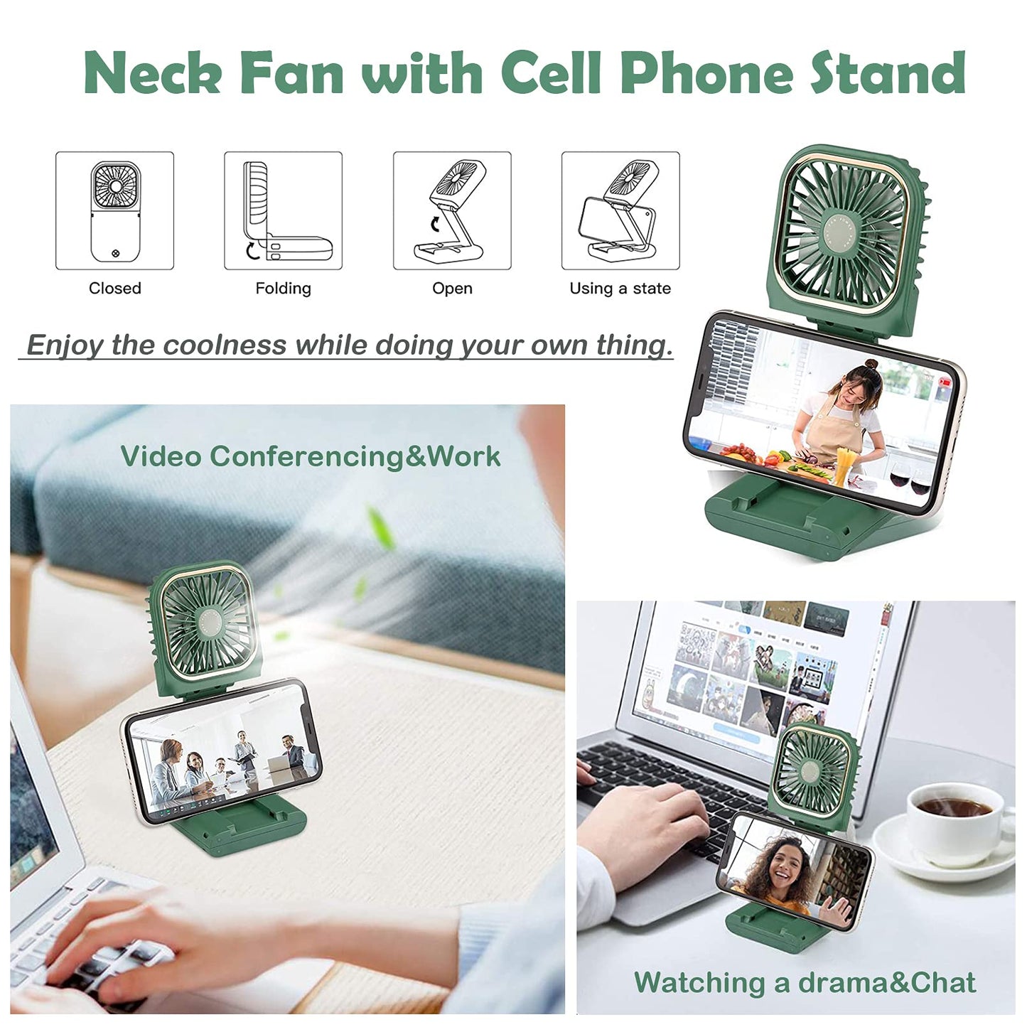 AMENKER Handheld Fan,Portable Mini Fan with Power Bank, 3000mAh USB Rechargeable,Quiet Desk Fan with Cell Phone Stand,Foldable 3 Speeds/Strong Airflow