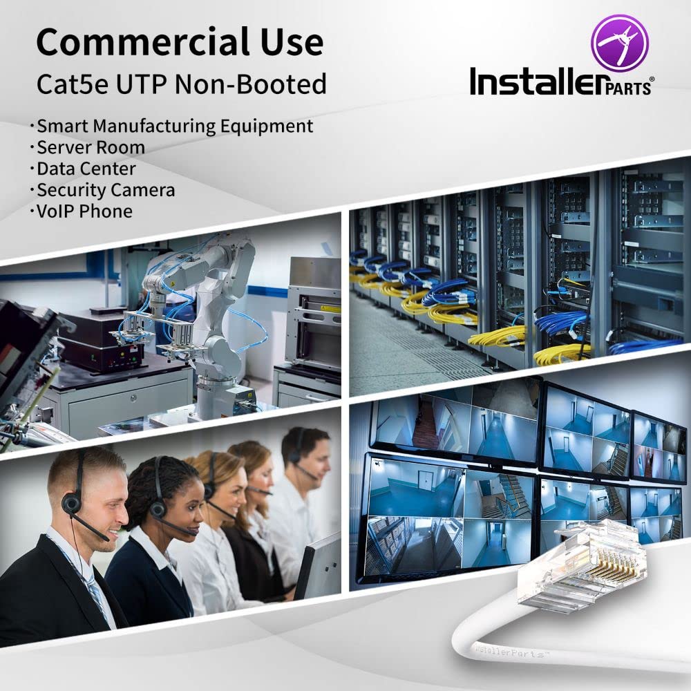 InstallerParts (10 Pack Ethernet Cable CAT5E Cable UTP Non-Booted 5 FT - White - Professional Series - 1Gigabit/Sec Network/Internet Cable, 350MHZ
