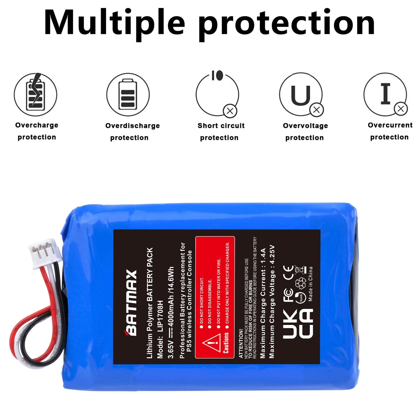 Batmax 4000mAh LIP1708 Battery for Sony PS5 PlayStation 5 Dual Sense Controller CFI-ZCT1W Gamepad