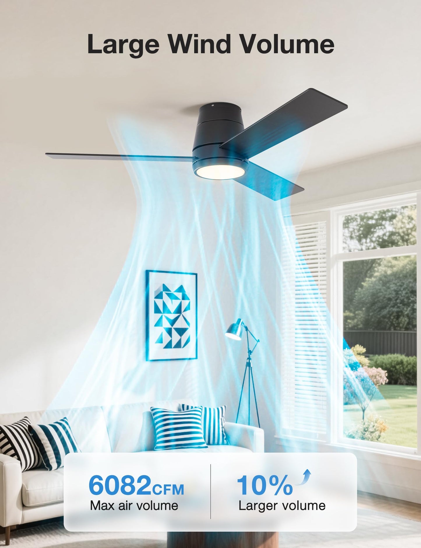 warmiplanet 42 Inch Small Ceiling Fan with Lights and Remote, Quiet DC Motor, Flush Mount Indoor Ceiling Fan for Bedroom Kitchen, 6 Speeds Reversible