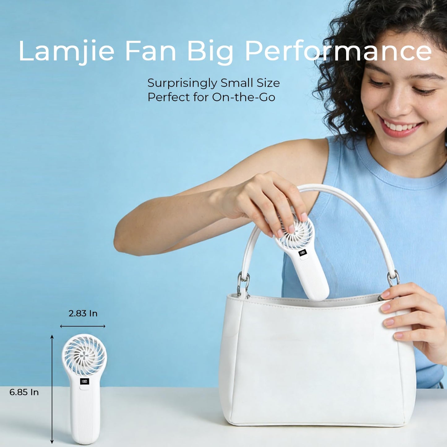 LAMJIE Portable Handheld Fan with LED Display, 5000mAh Rechargeable Battery, 3-Speed Touch Control, Plastic Desktop Fan for Home Office, Modern