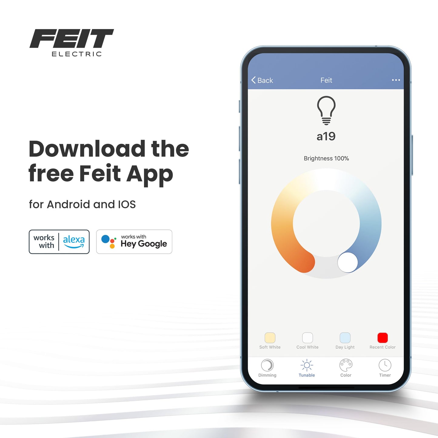 Feit Electric A19 LED Smart LED Light Bulb, 40W Eq, RGB Color Changing