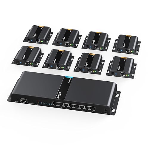 gofanco 1080p 1x8 HDMI Extender Splitter Over IP Kit -395ft/120m, Direct Connection (TX to RXs) Over CAT5e/CAT6, Over 1G Gigabit Ethernet Switch