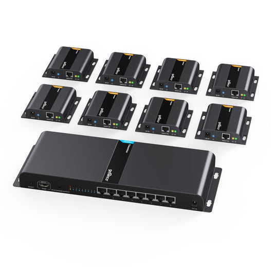 gofanco 1080p 1x8 HDMI Extender Splitter Over IP Kit -395ft/120m, Direct Connection (TX to RXs) Over CAT5e/CAT6, Over 1G Gigabit Ethernet Switch