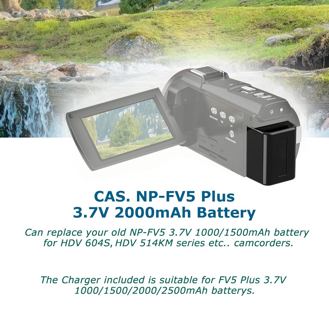 KOQINVIZ NP-FV5 Plus Battery Charger + Rechargeable Lithium Battery - Video Camera Camcorder Battery for CAS. NP-FV5 Plus 3.7V 2000mAh with Travel