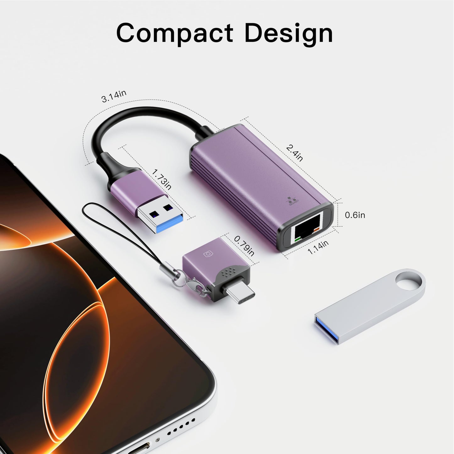 IVSHOWCO USB C to Ethernet Adapter, 2 in 1 USB 3.0 & USB-C to RJ45 Network Adapter,1000Mbps Gigabit LAN Converter with Aluminum Shell,Plug and Play
