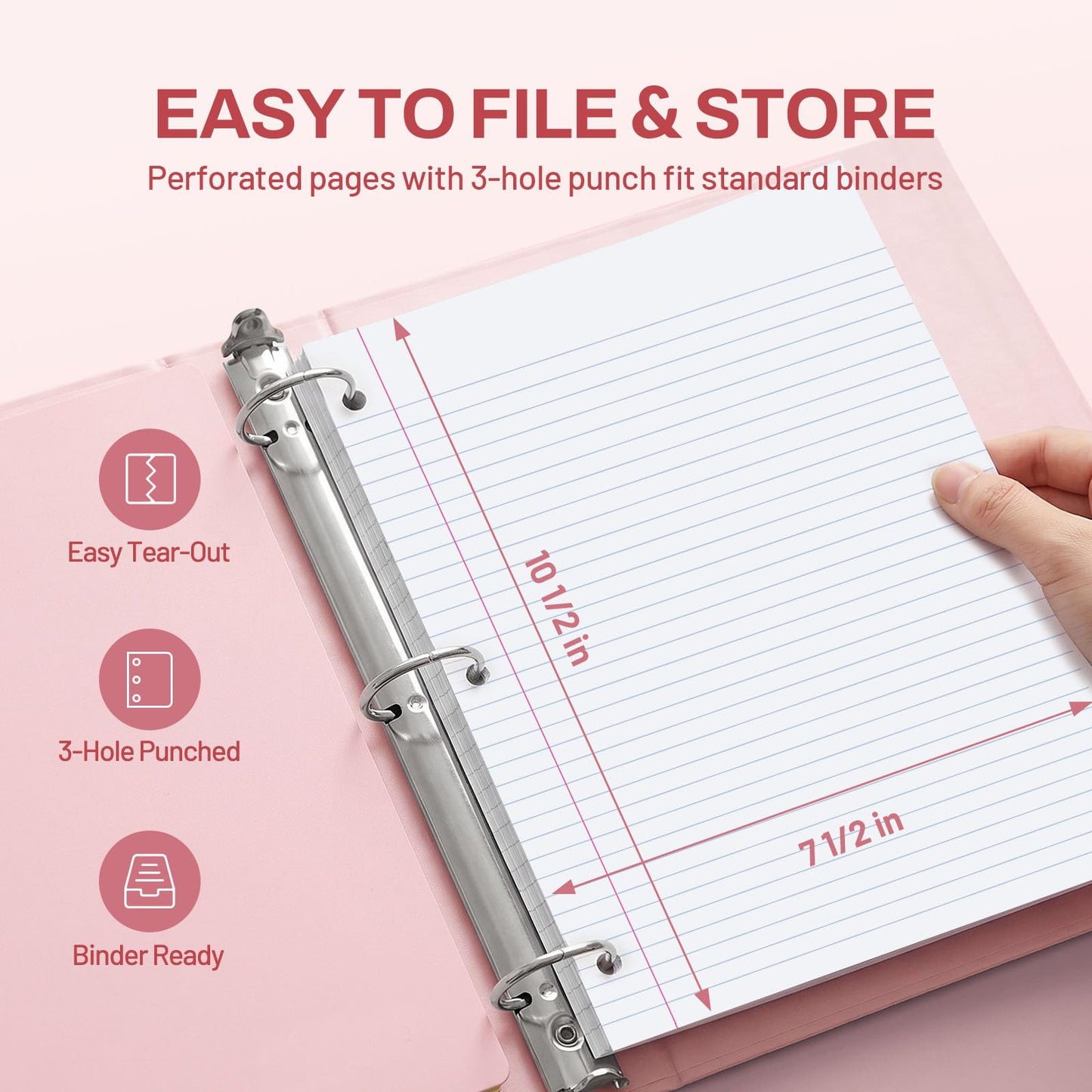 SUNEE Spiral Notebook, 1-Subject, College Ruled Paper, 8" x 10-1/2", 100 Sheets per Notebook, 3-Hole Punched Paper, Water Resistant Cover