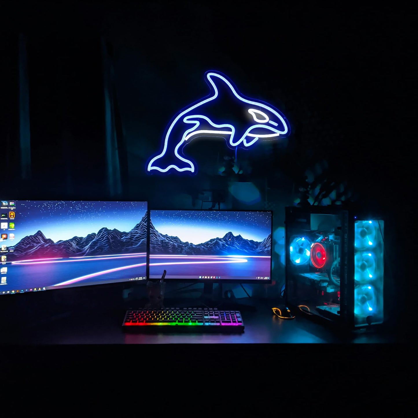 killer whale Neon Sign, Whale Bedroom Wall Decor With Usb Powered Ocean Killer Dimmable Lights Led Sign For Game Room Office Bar Pub Club Man Cave