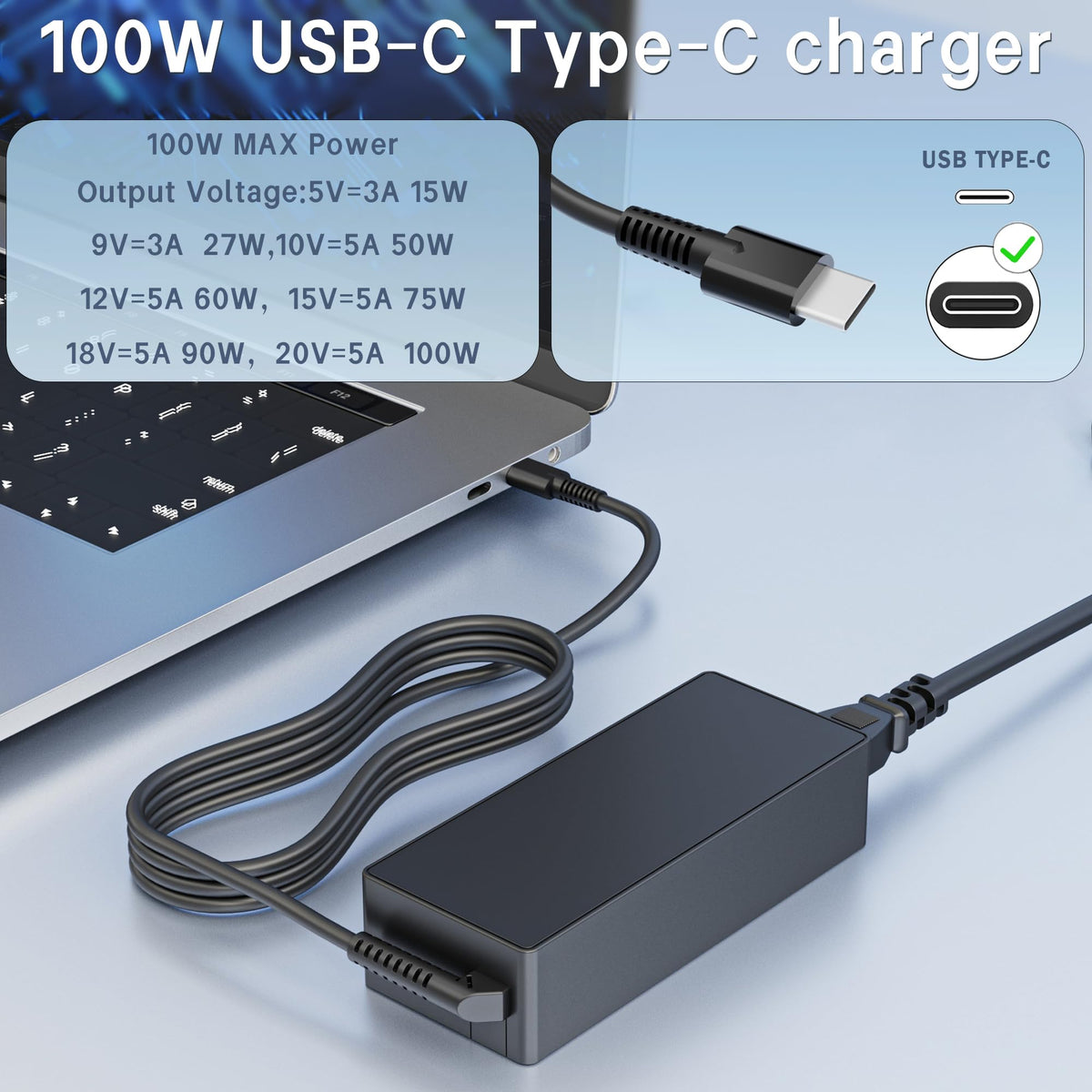 TUXIFPKU Universal 100W USB C Laptop Charger Power Adapter Fast Charger
