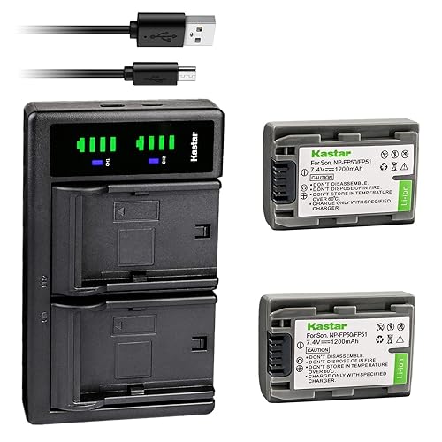 Kastar 2Pcs Battery and Charger Replacement for Sony NP-FP30 NP-FP50 NP-FP70 NP-FP90 DCR-DVD105 DCR-DVD202 DCR-DVD203 DCR-DVD205 DCR-DVD305 DCR-DVD403