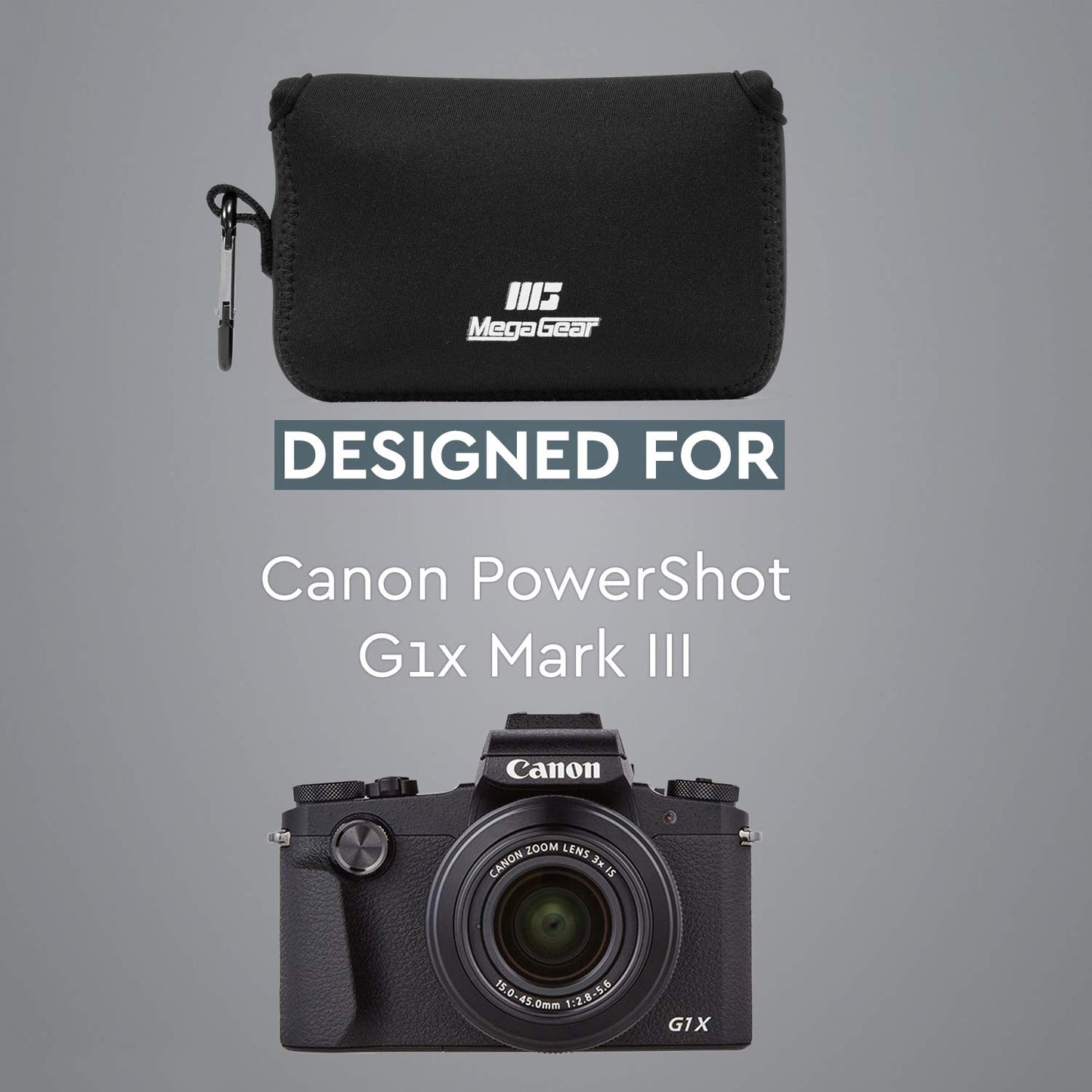 MegaGear Canon PowerShot G1X Mark III Ultra Light Neoprene Camera Case, with Carabiner, Black (MG1376), PU Leather
