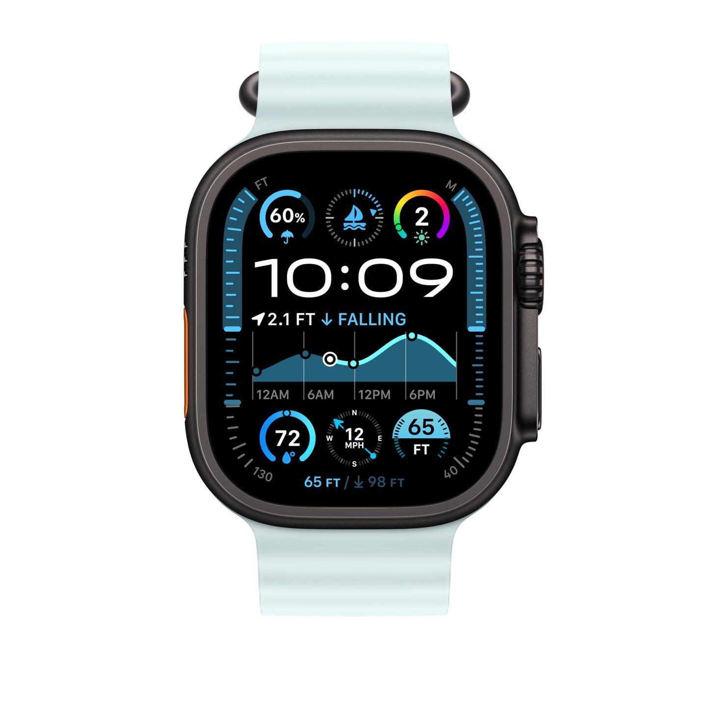 Apple Watch Band - Ocean Band Extension (49mm) - Ice Blue with Black Titanium Finish - Extension