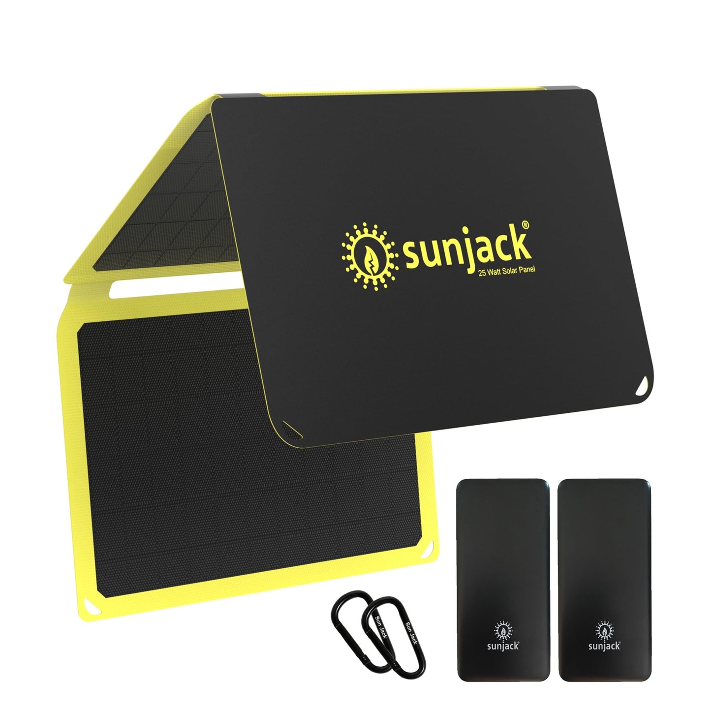 SunJack 25 Watt Foldable IP67 Waterproof ETFE Monocrystalline Solar Panel + 2X 10000mAh Power Banks with USB-A and USB-C for Cell Phones, Tablets