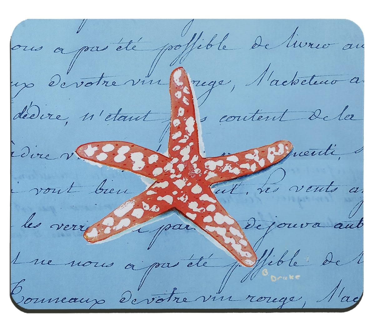 Betsy Drake MP091B Coral Starfish Blue Script Mousepad - 9.25 x 7.74 in.