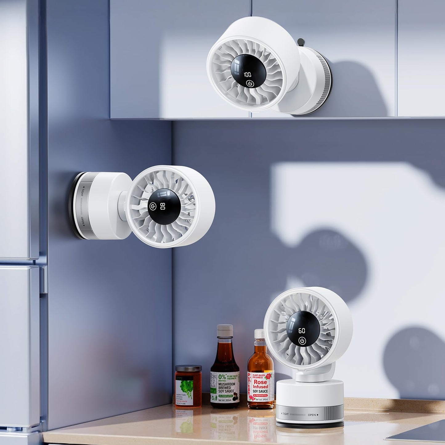 Upgraded Suction Cup Wall Mounted Fan Built-in 4000mAh Battery 5 Speeds