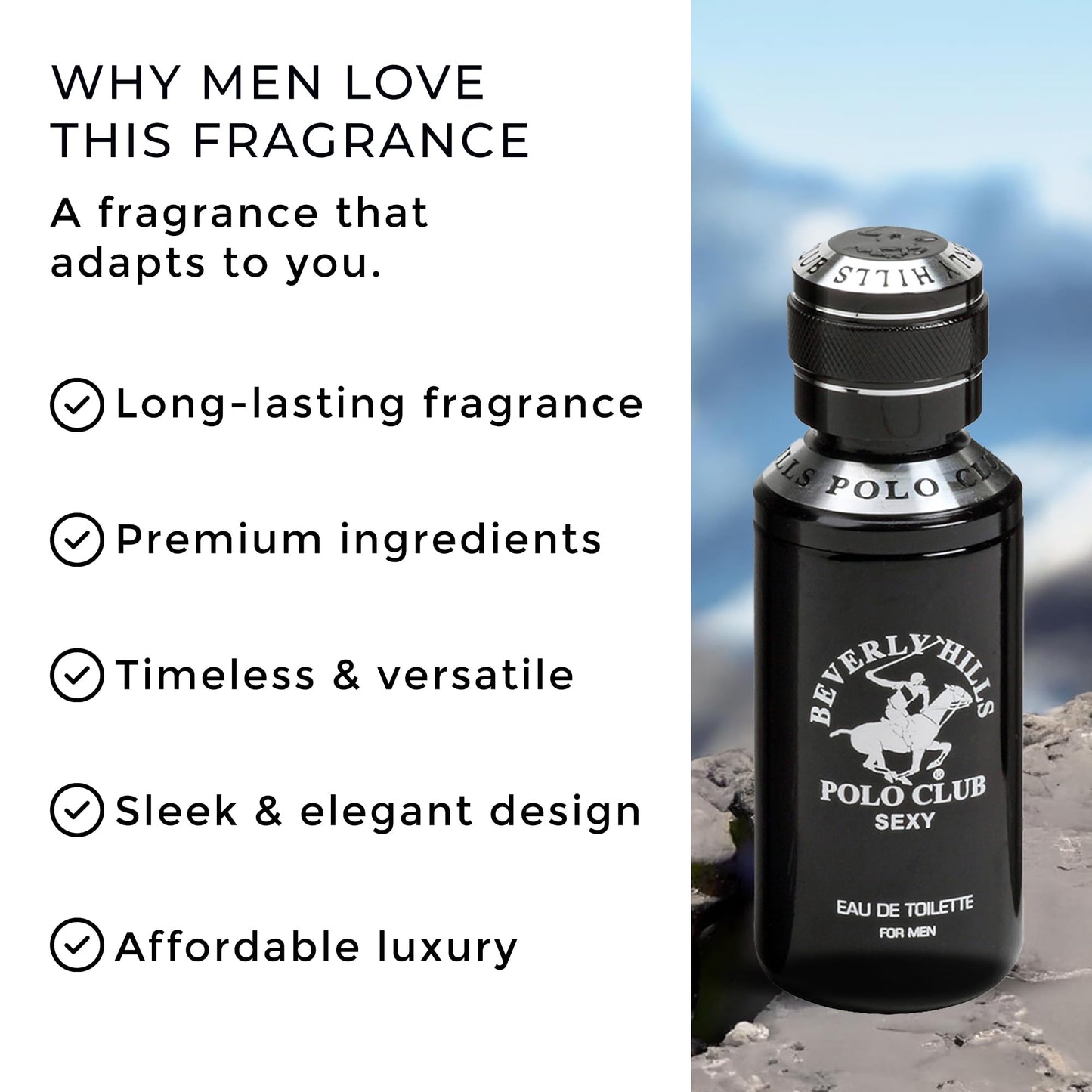 Beverly Hills Polo Club SEXY Eau de Toilette for Men, Oriental Woody Cologne, Fresh Masculine Long-Lasting Fragrance, 3.4 oz