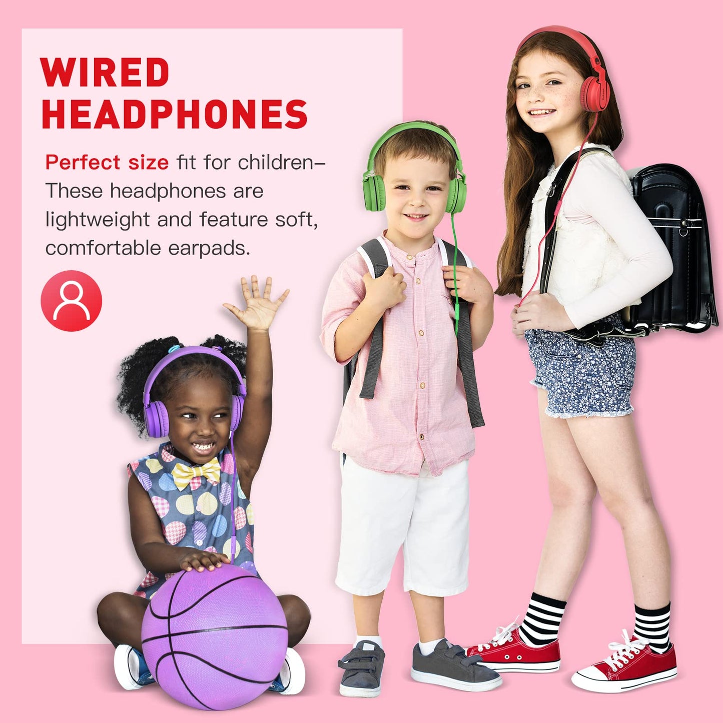 rockpapa 950 Wired Headphones for Kids Girls Boys for School Classroom with Microphone, On-Ear Foldable Corded Headphones with Jack 3.5mm for Laptop