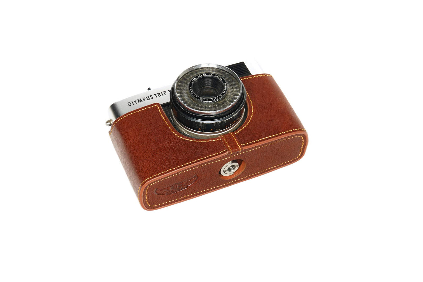 Trip 35 Case, BolinUS Handmade Genuine Real Leather Half Camera Case Bag Cover for Olympus Trip 35 Camera with Hand Strap (LavaBrown)