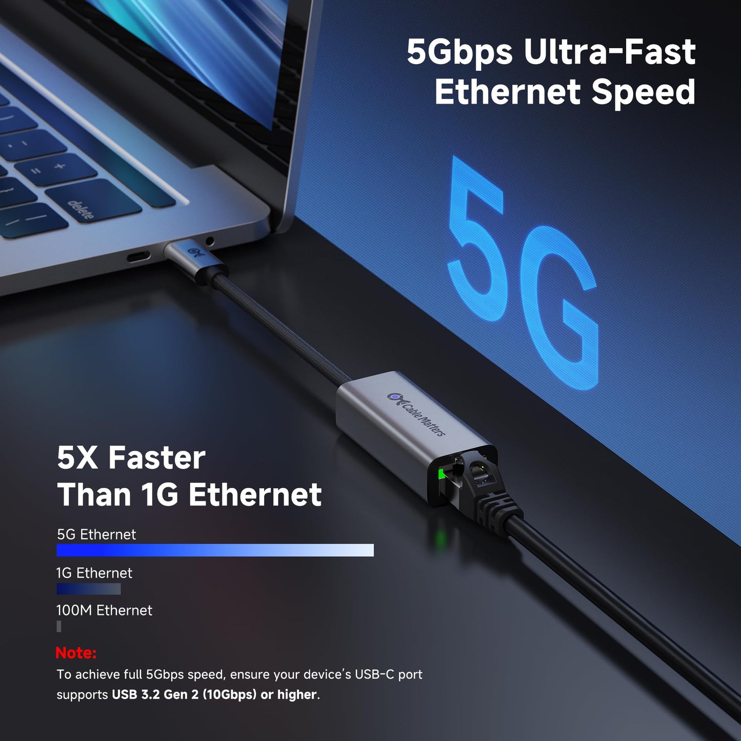 Cable Matters USB C to 5Gb Ethernet Adapter, 5 Gigabit Ethernet to USB C