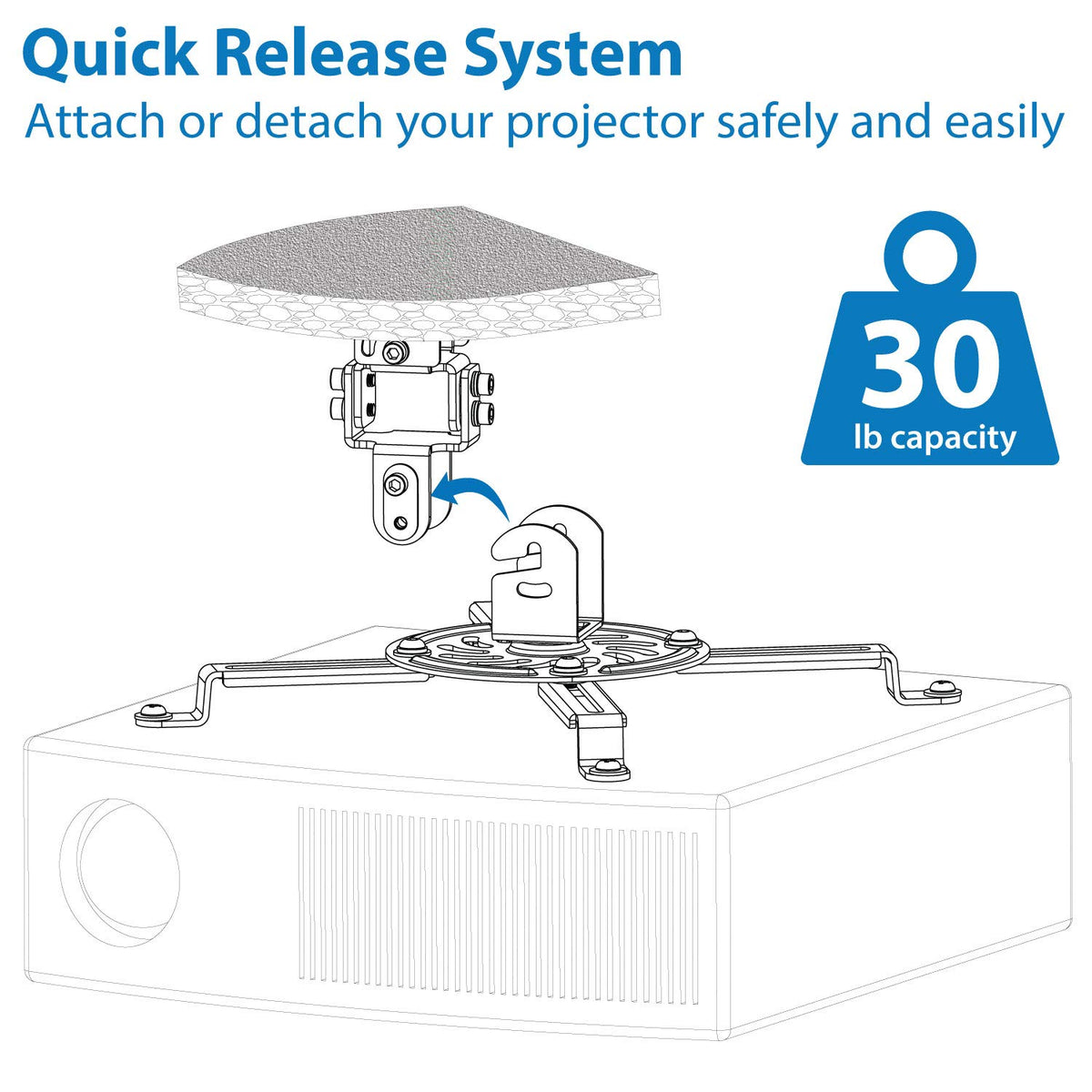 Mount-It! Low Profile Projector Ceiling Mount, 30 lbs, White
