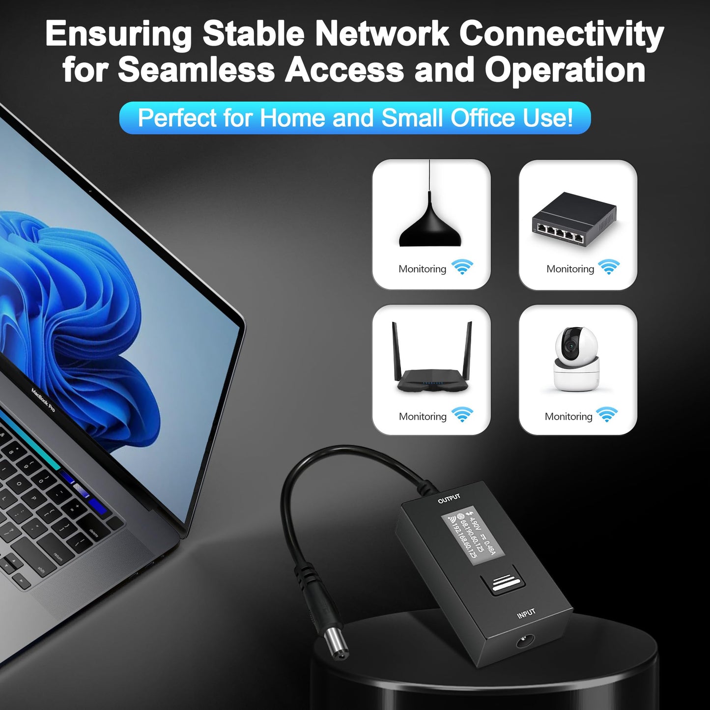 ezOutlet Automatic Router Rebooter Wi-Fi IP Enabled Remote DC Power Switch (DC5521 Plug), Integrated Power Metering, Manage via Free APP & Cloud