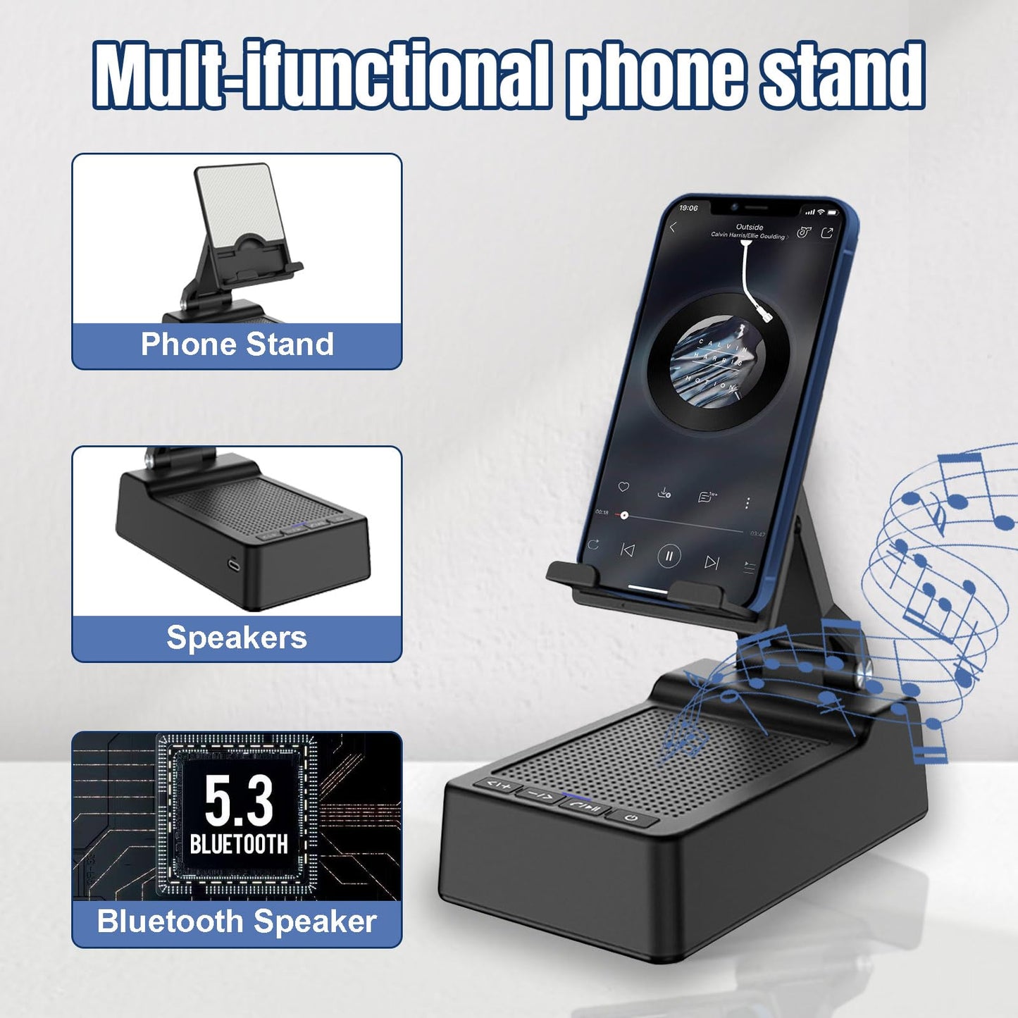 Gifts for Men,Cell Phone Stand with Wireless Bluetooth Speaker Anti-Slip Base HD Surround Sound Compatible with iPhone Smartphones,Cool Gadgets