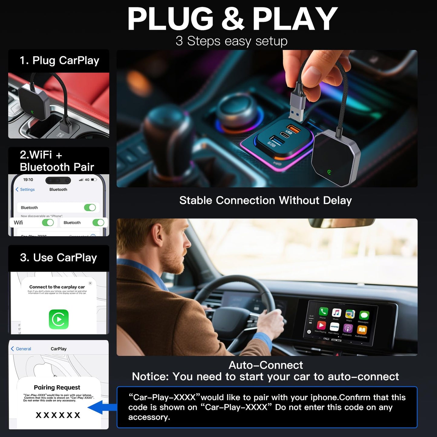 BLUMOST Wireless CarPlay Adapter for Apple iPhone [2026 Upgraded] - Convert Wired to Wireless CarPlay, Plug & Play, No Latency, Compatible with iOS