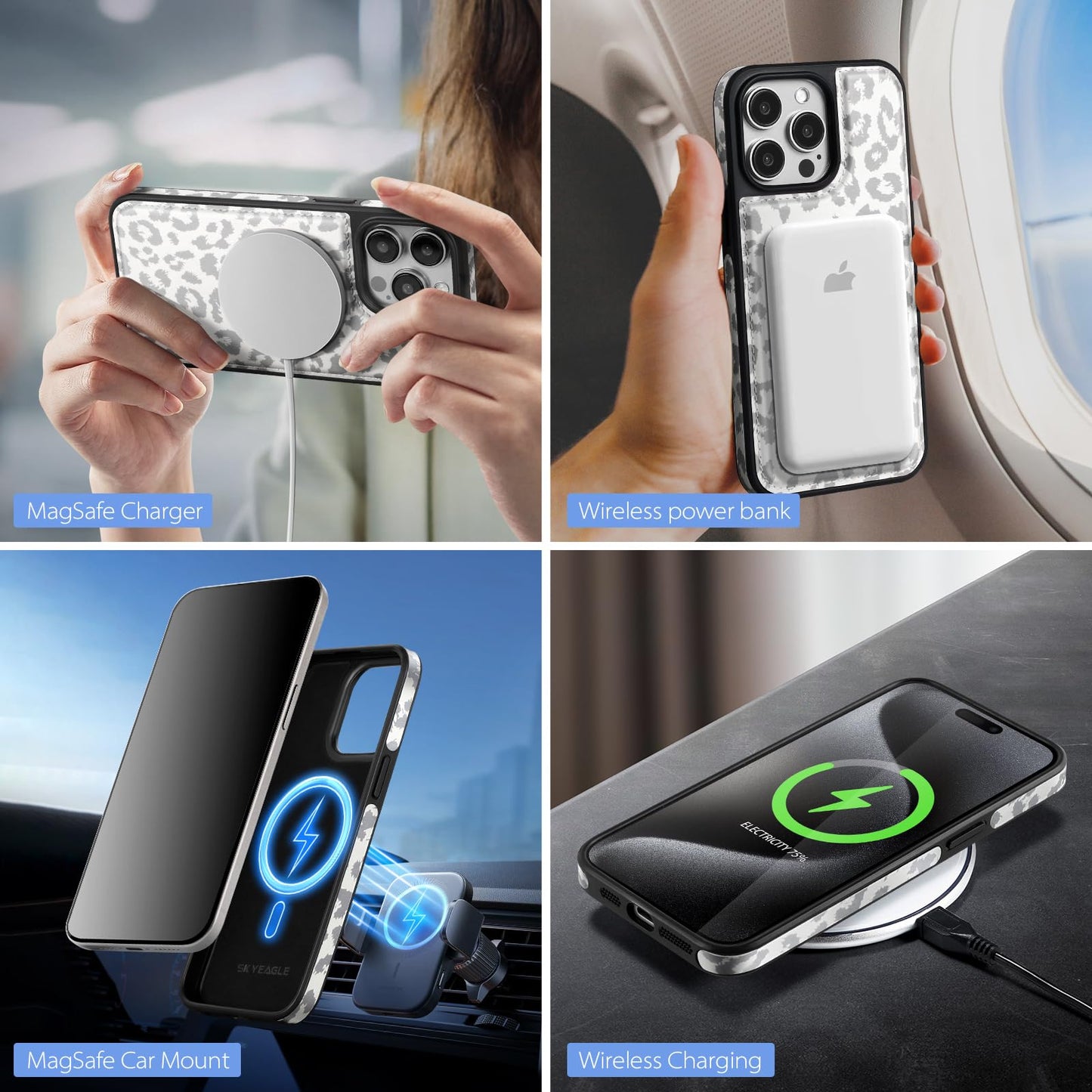 SkyEagle for Compatible Magsafe Magnetic 2 in 1 Detachable iPhone 14 Pro Max Wallet Case with Card Holder,Women Men,PU Leather RFID Blocking Flip