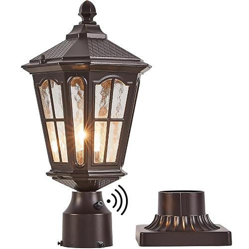 GYDZ Dusk to Dawn Outdoor Post Lights with Pier Mount Base, Aluminum Exterior Pillar Light Fixture with Water Ripple Glass, Oil Rubbed Bronze Pole