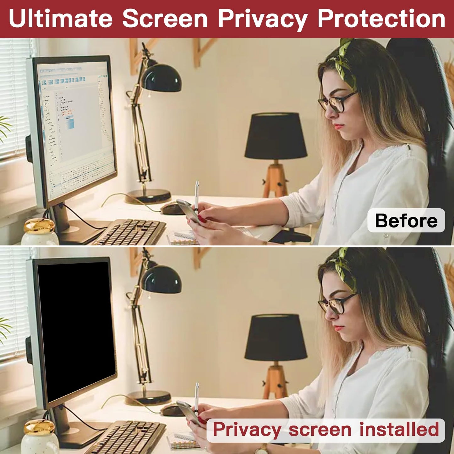 2 Pack 27 Inch Privacy Screen for Computer Monitor 16:9 Aspect Ratio, Eye Protection Anti Glare Computer Screen Cover, Removable Anti-Scratch Computer
